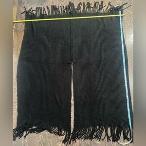 Black Ribbed Knit Poncho with Fringe